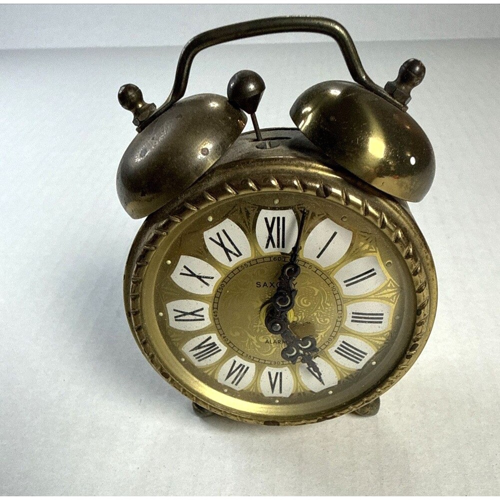 Vintage Saxony Travel Alarm Clock West Germany Brass Twin Bell Wind-Up Not Worki